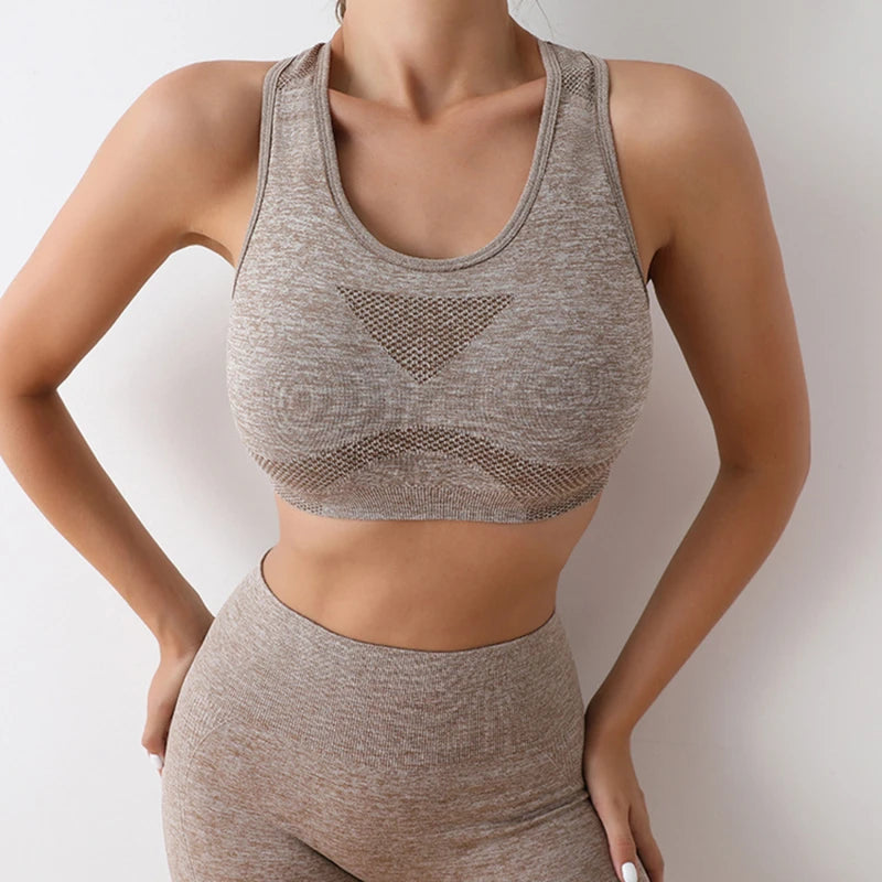 Yoga Fitness Suit High Waisted Peach Buttocks Shockproof Vest Underwear Shorts Set Breathable Women Tight Fitting Sports Bra