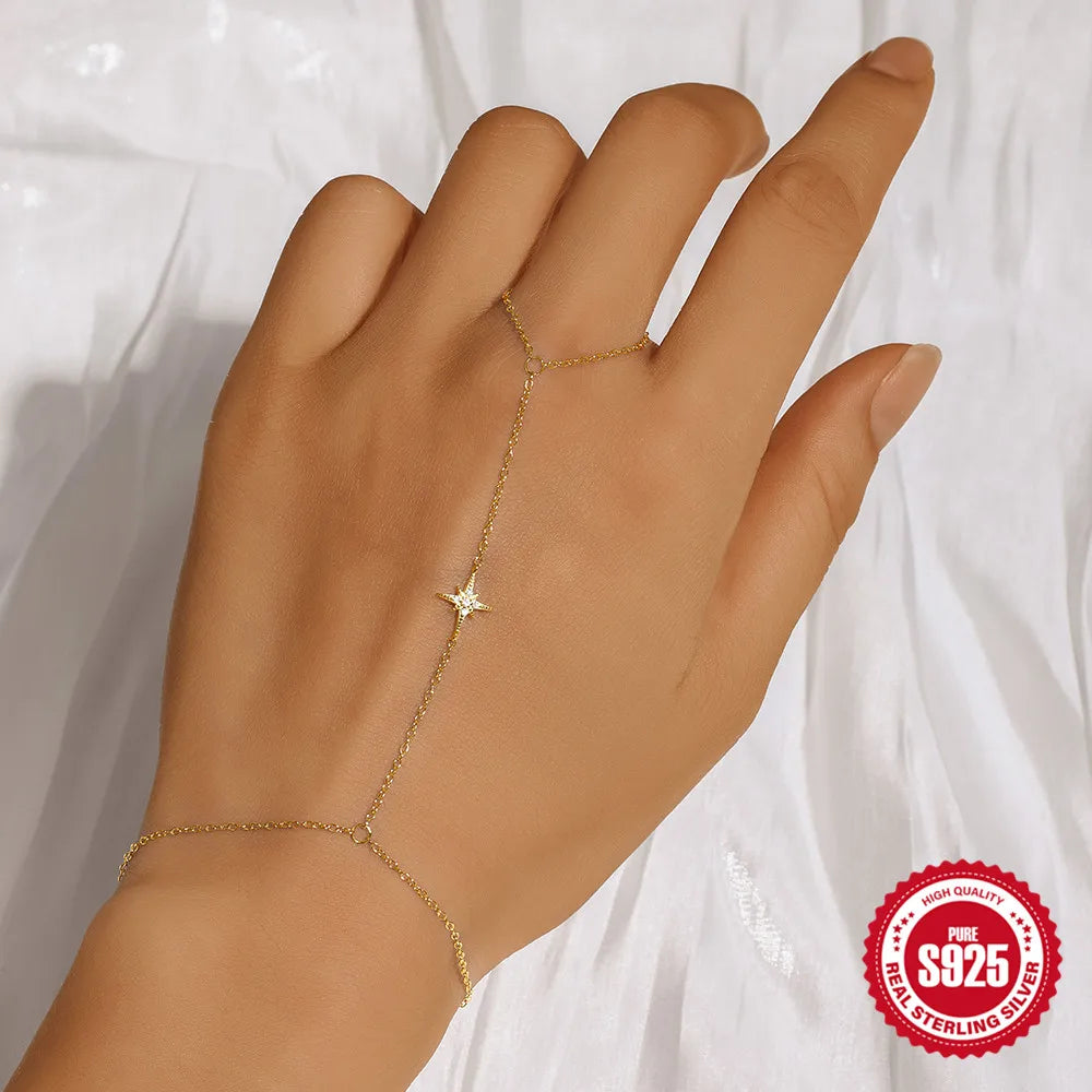 CANNER European American Style Eight-Pointed Star Zircon Bracelet S925 Sterling Silver Personality Simple Versatile Bracelet
