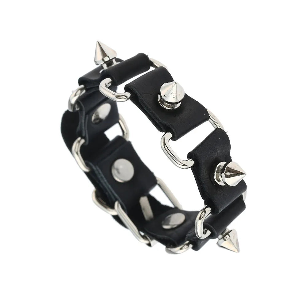 2024 Punk Dark PU Bracelet For Women Men Hip Hop Rock Chain Multi Layered Bracelet Trend Retro Gothic Jewelry Dancer Accessories