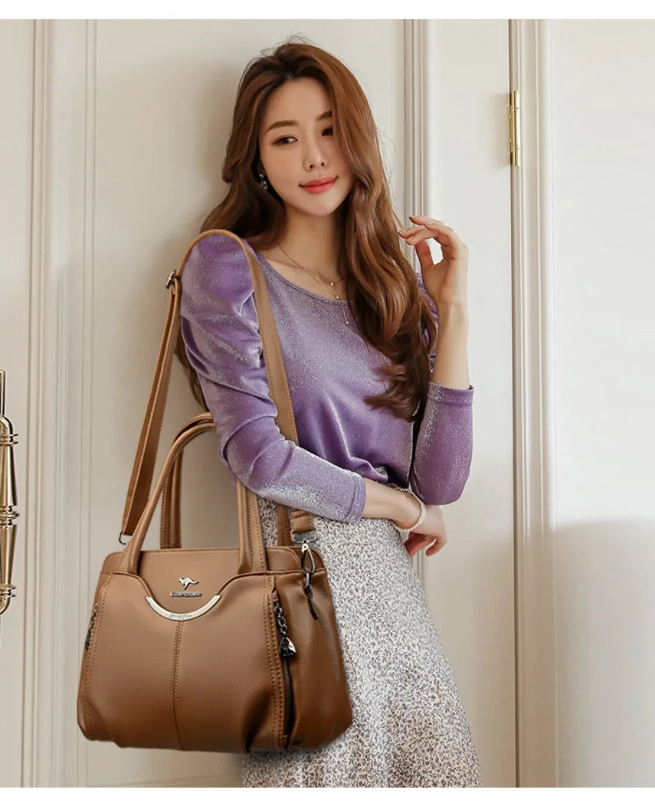 Luxury Soft Leather Handbag - Designer Crossbody Tote Bag 2024