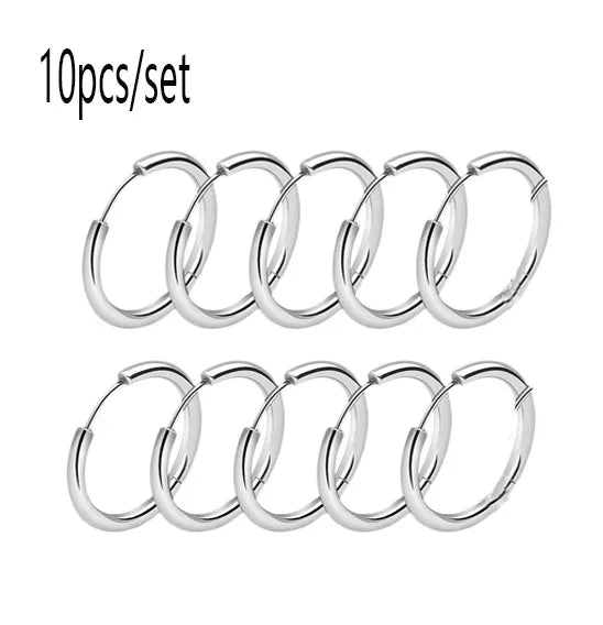 10/20Pcs Minimalist 316L Stainless Steel Small Hoop Earrings For Women Man Classic Round Earrings Fashion Ear Piercing Jewelry