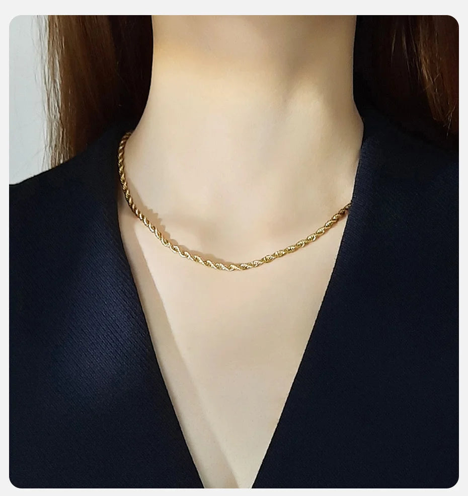 Vnox Dainty Gold Color Rope Chain Necklaces for Women Men,Chic Twisted Collar, Waterproof Stainless Steel Link 2/3/4/5mm Width