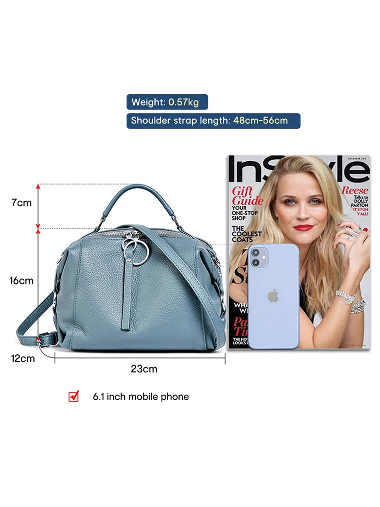 Zency Hot Selling Fashion Brand Handbag Genuine Leather Shoulder Bag For Women Elegant Small Tote Bag White Khaki BlackCrossbody