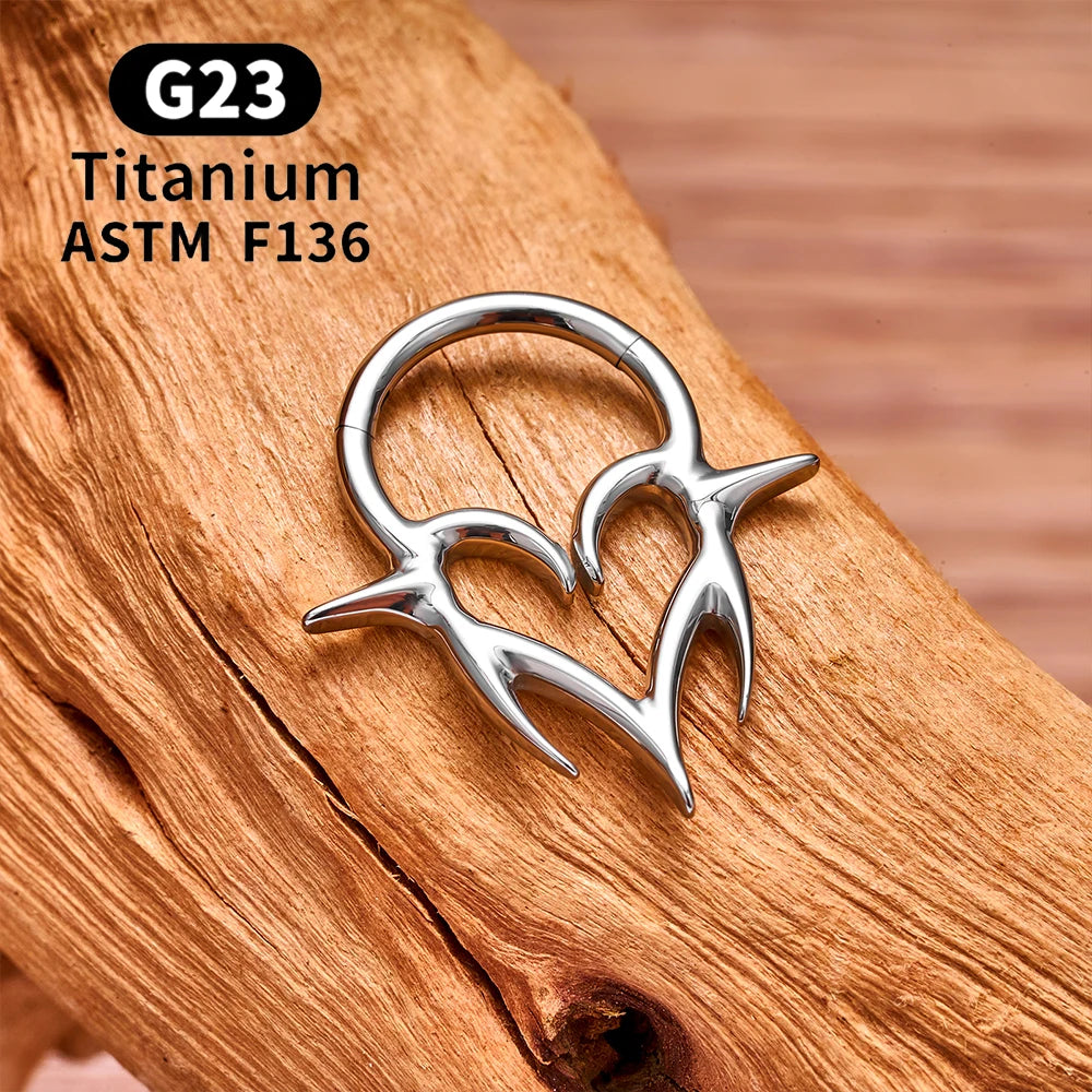 ASTM F136 G23 TItanium Piercing Septum Heart Nose Rings 16G Hinged Clicker Tragus Cartilage Helix Earrings Punk Body Jewelry