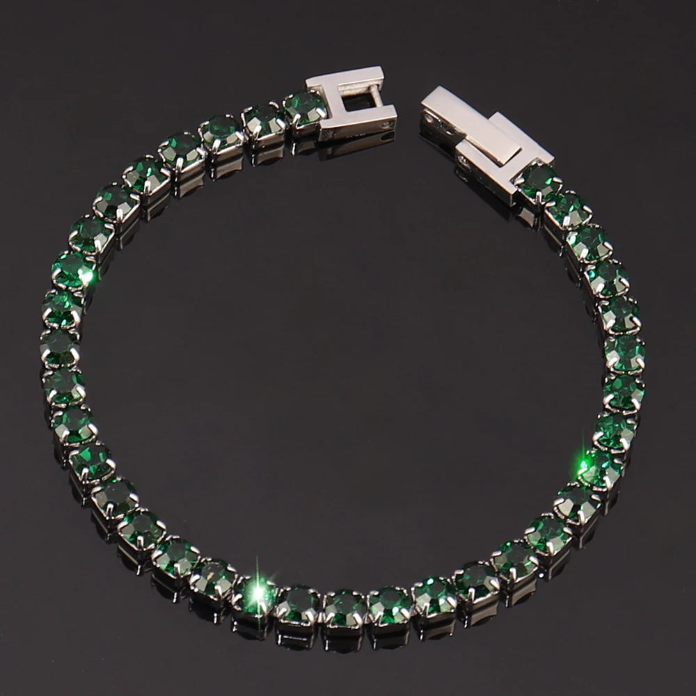 316L 4mm Stainless Steel Bracelet For Women Men's Hip Hop Tennis Chain Bracelets Luxury Color Crystal Zircon Bracelet Jewelry