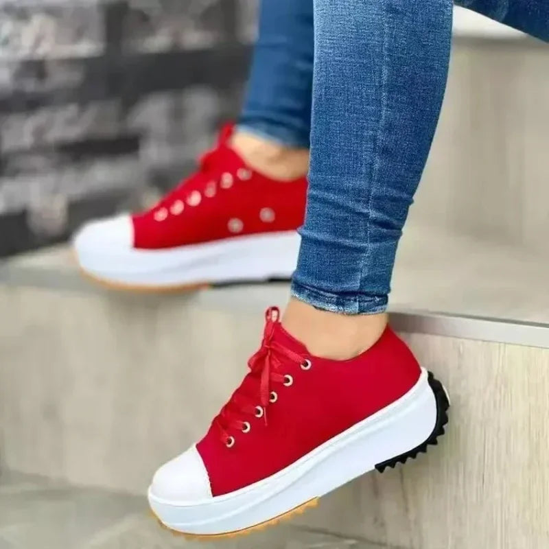 Classic white canvas sneakers women's casual shoes thick sole lace-up tennis shoes high quality fashion sports shoes 35-43