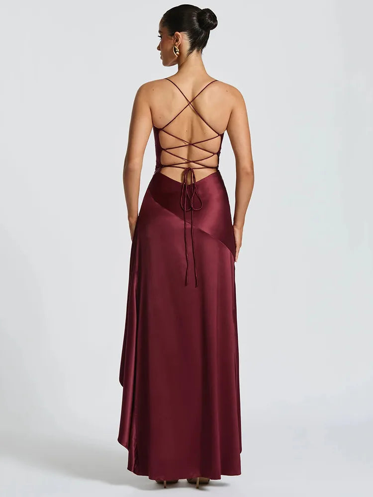 Articat Spaghetti Strap Dress - Satin Split Maxi Evening Gown