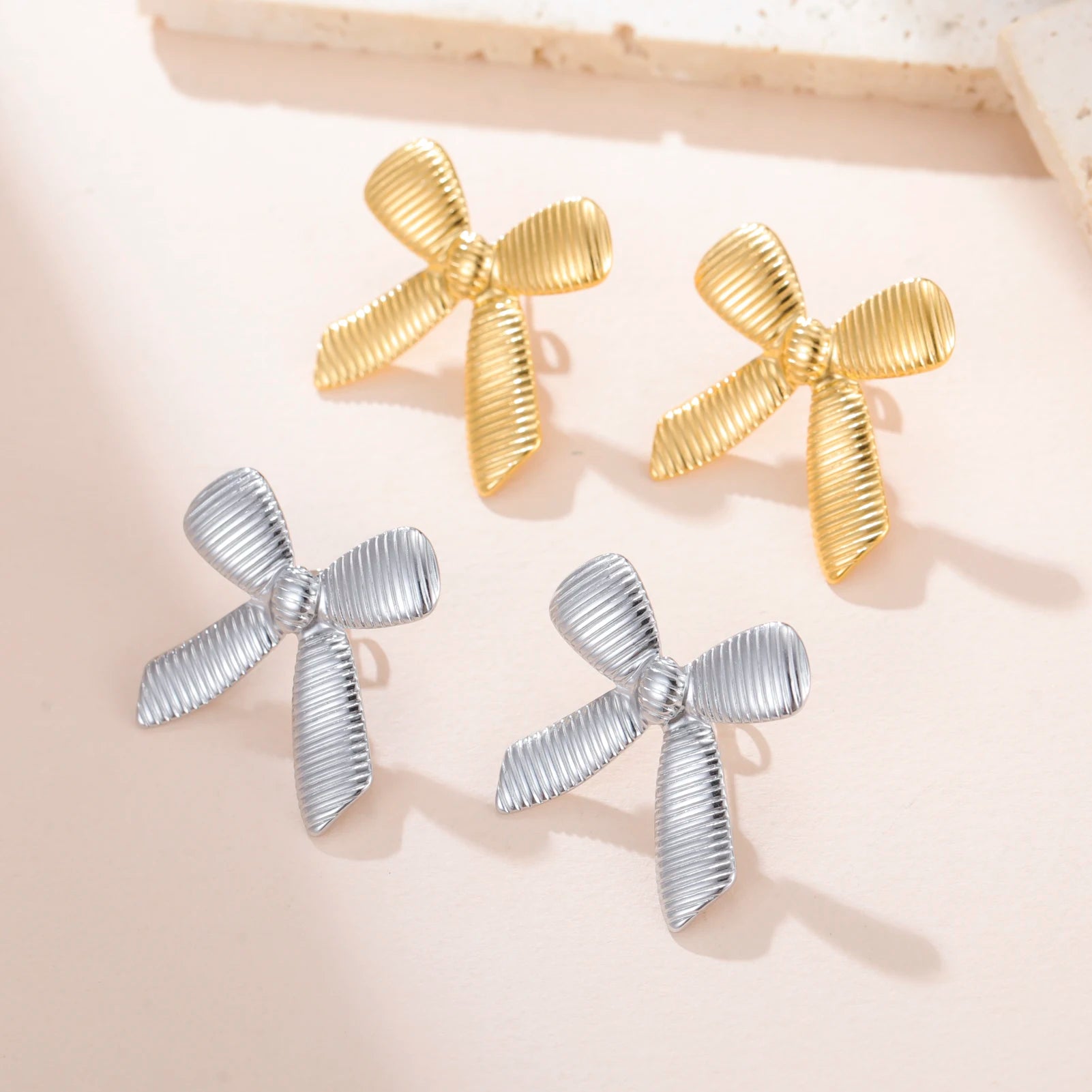 Lucktune Bow Stud Earrings Waterproof Stainless Steel Earrings For Women Fashion Gold Color Jewelry Party Gifts Woman Accesories