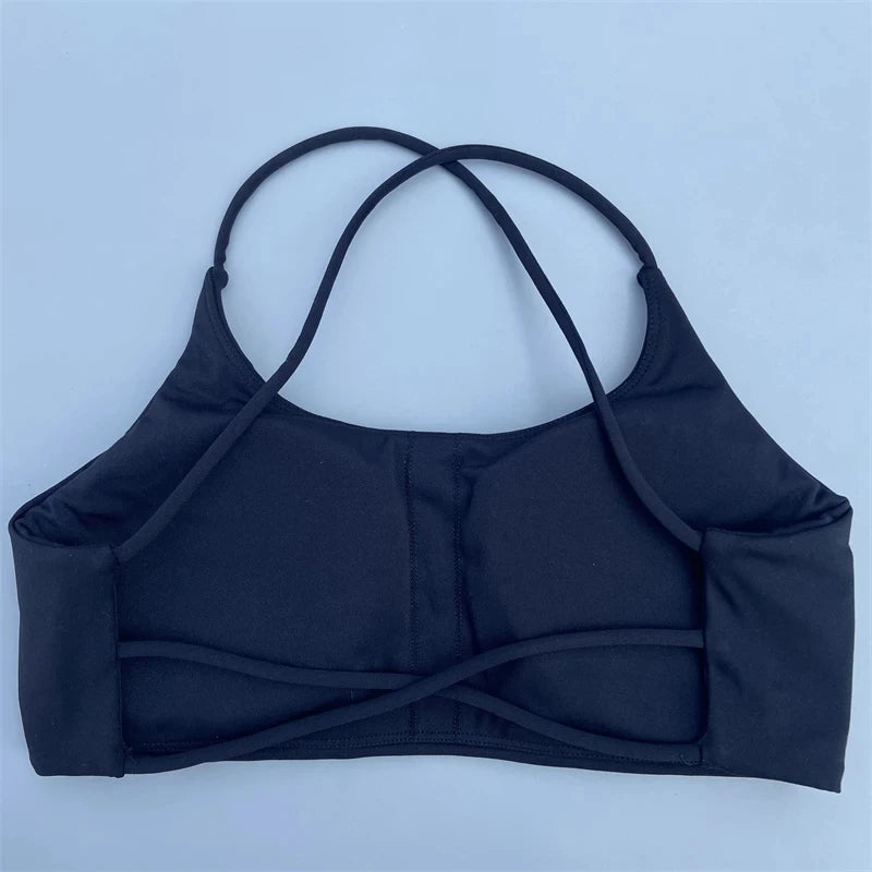 Solid Color Cross Back Fitness Bra - High Strength Yoga Top