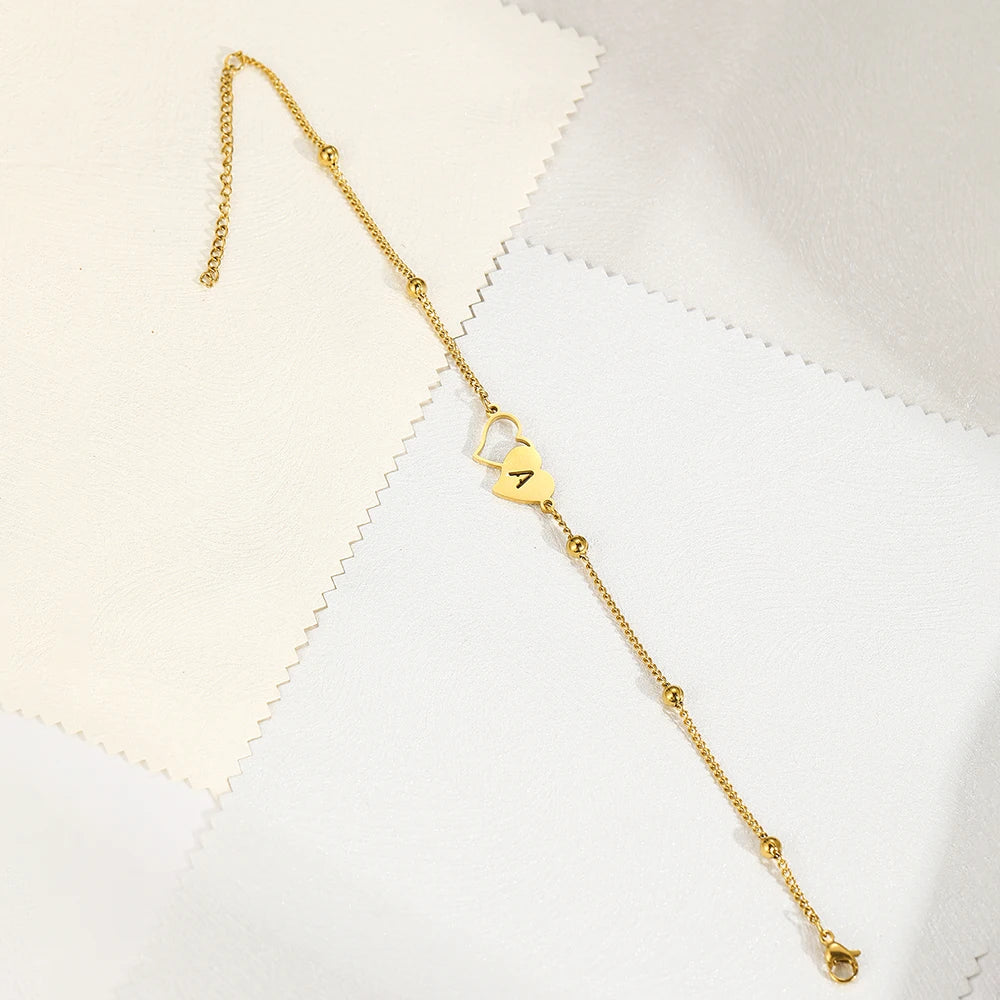 DGIDDK Stainless Steel 2025 New Fashion 26a-Z Letters Love Pendant Anklet Men And Women Simple Fashion Commuter Foot Jewelry