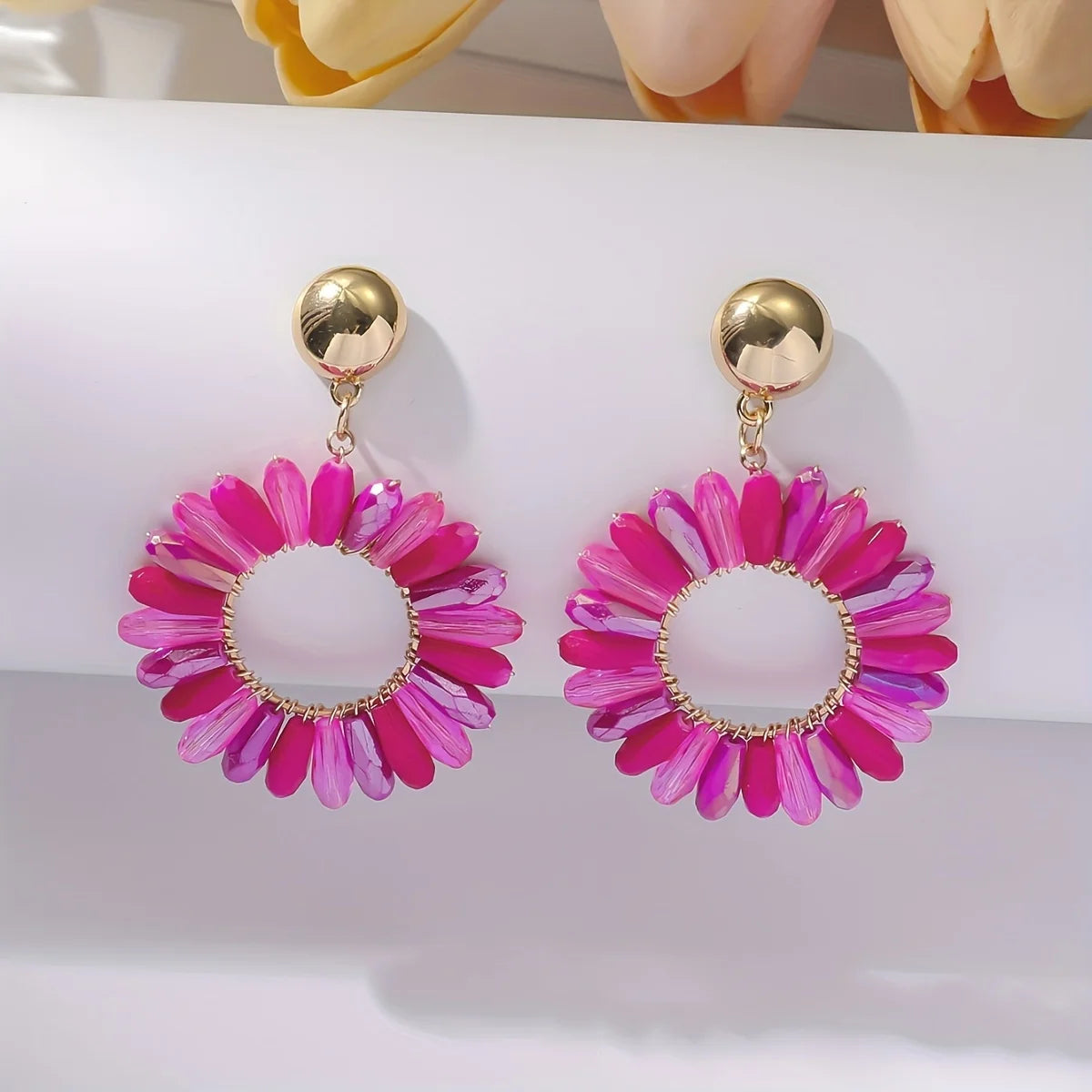1 Pair of Bohemian Dangle Earrings Hollow Flower Design Set with Rhinestones Multicolor, with Everyday Outfit Party Accessories