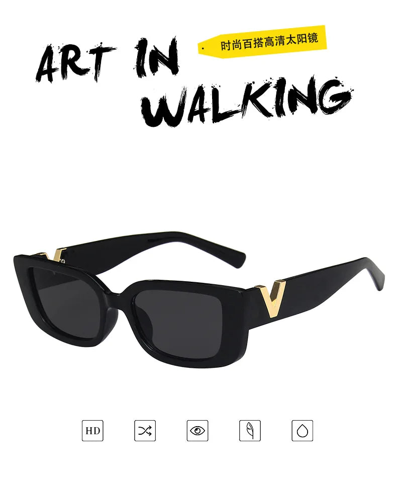 Retro Rectangle Small Frame Sunglasses - Vintage Designer Black Women