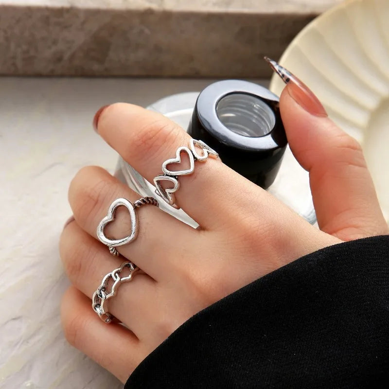 3pcs Cold Wind Starlight Inlaid Zircon Open Ring Set Handicraft, Soul Collision Trendy Jewelry Accessories 2024
