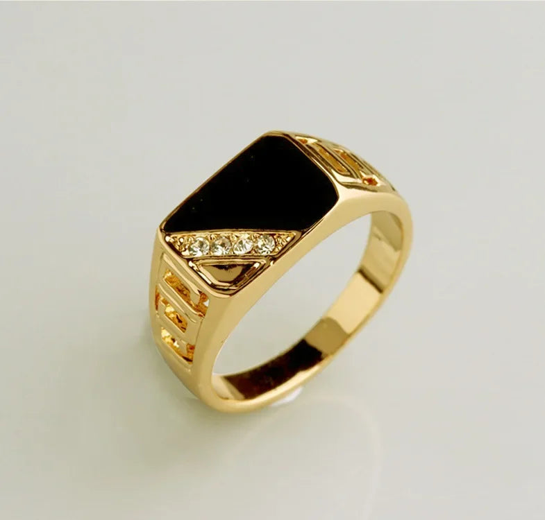 Classic Size 5-12 Men Rhineston Jewelry Gold/Silver-Color Black Enamel Male Finger Titanium Stainless Ring