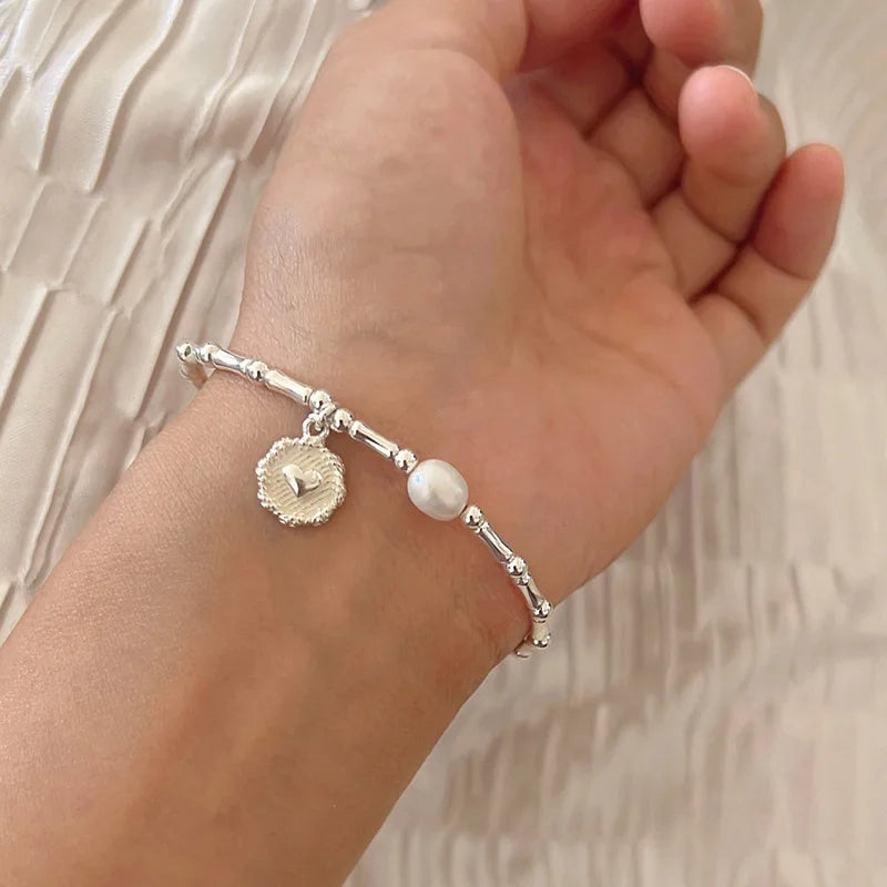 New 925 Silver Geometric Bead Punk Peace of Mind Words Irregular String Bracelet For Woman Girl Fashion Jewelry Gift Dropship