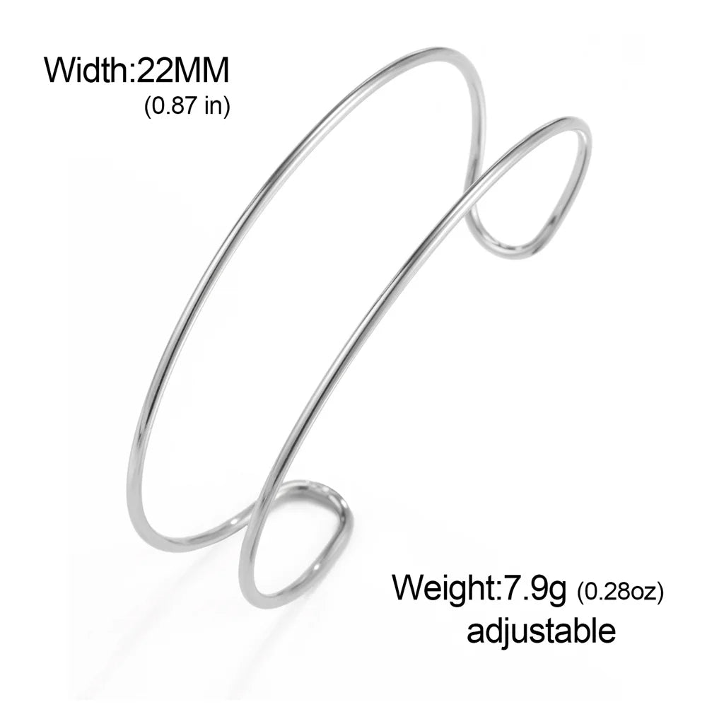 My Shape Simple C Shape for Women Stainless Steel Gold Color Adjustable Open Cuff Bangle Jewelry Double Layered Bracelets Gifts