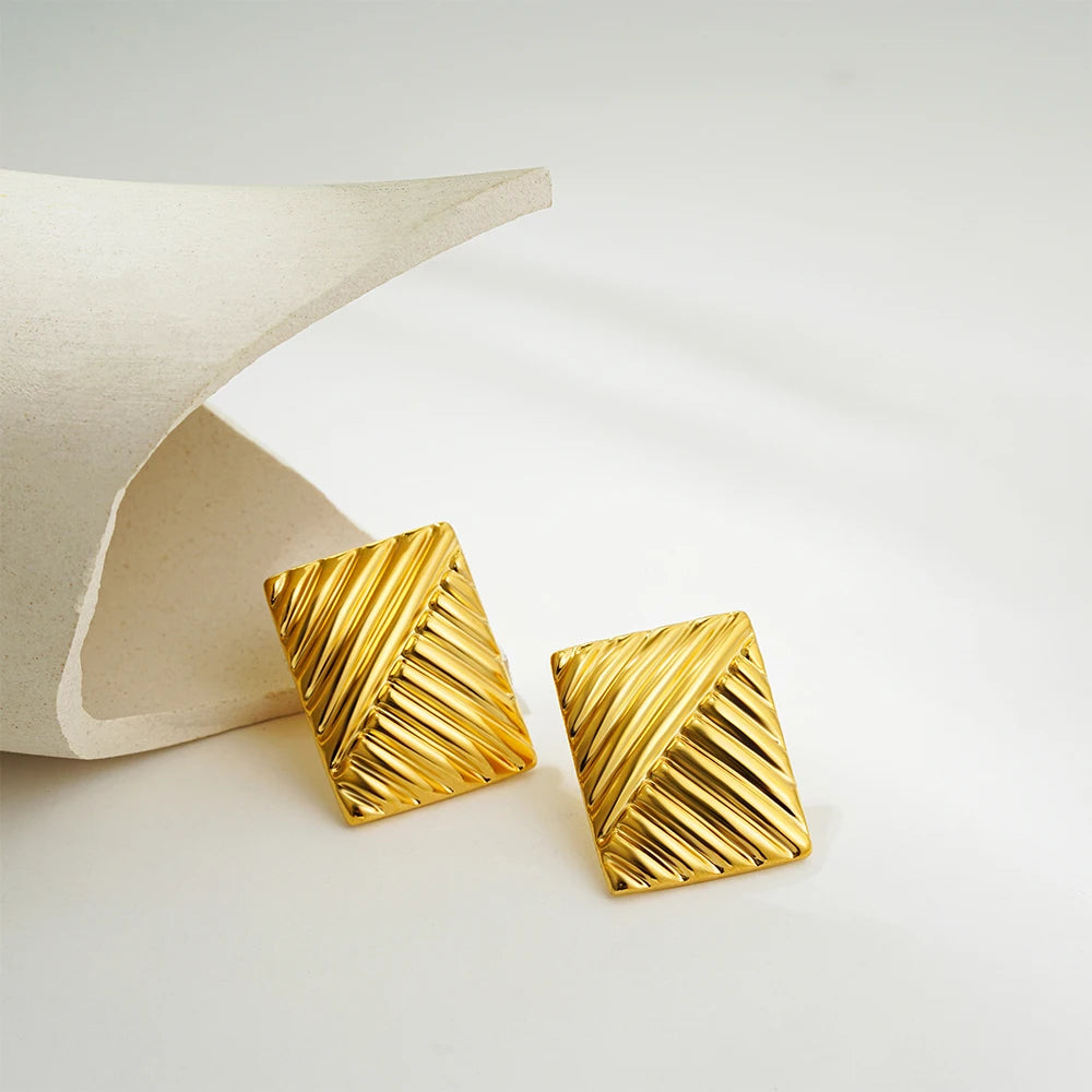 Fashion Glossy Three-Layer Textured Intersecting Knot Earrings for Women Gold Color Stainless Steel Earring Vintage Jewelry Gift