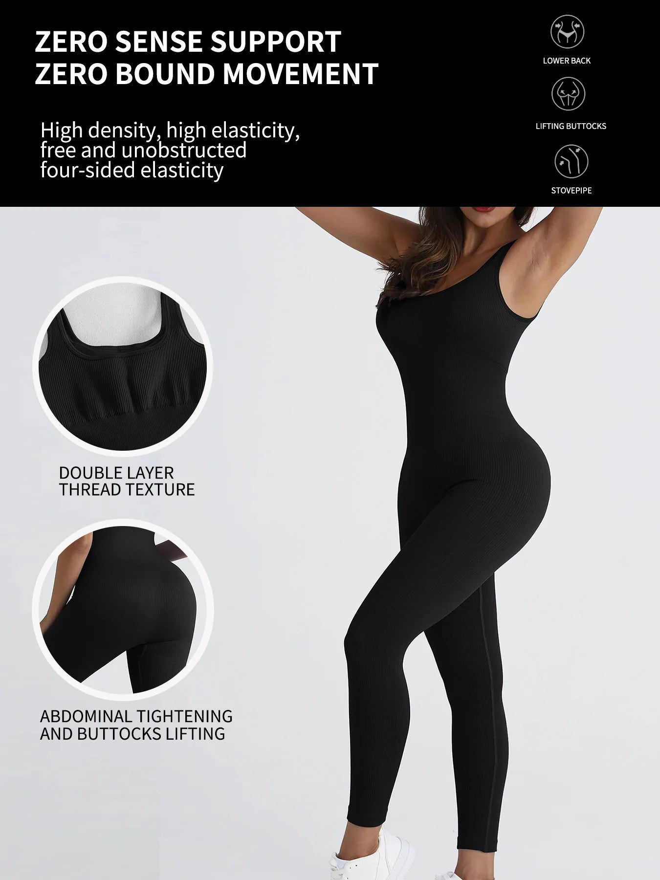 Women Workout Seamless Jumpsuit Yoga Ribbed Bodycon One Piece Square Neck Leggings Romper