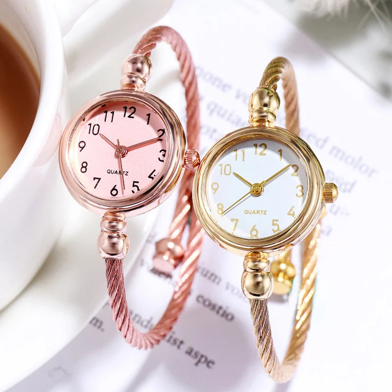 Small Gold Bangle Bracelet Watch - Retro Ladies Quartz Thin Chain