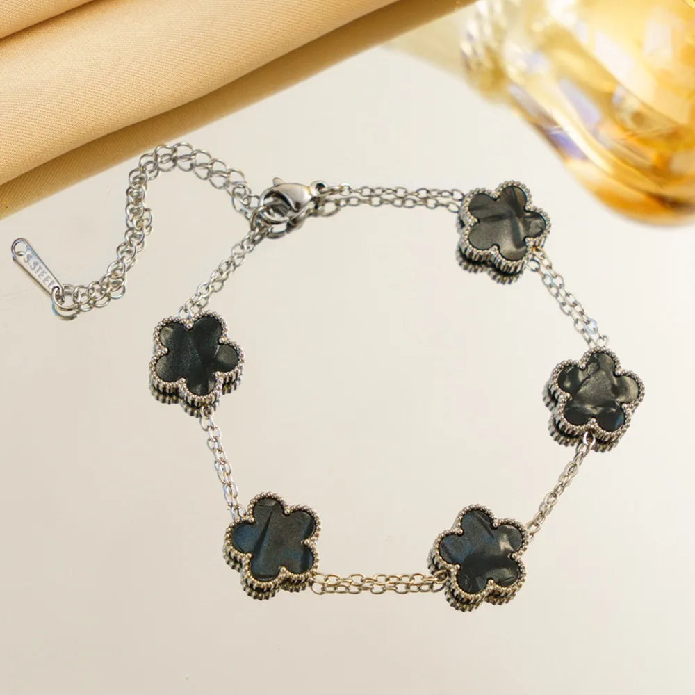 Titanium Steel Five-Leaf Clover Flower Bracelet For Women Adjustable Design Luxury High-End Fashion Fadeless Party Jewelry Gifts