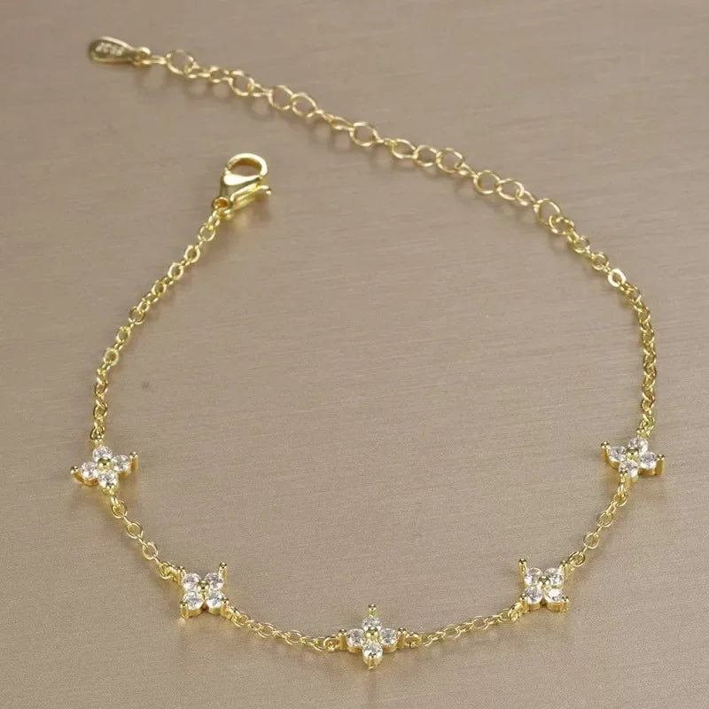 925 Sterling Silver Shiny Zircon Flower Bracelets For Women Charm Temperament Chain Bracelet Party Wedding Jewelry Holiday Gifts
