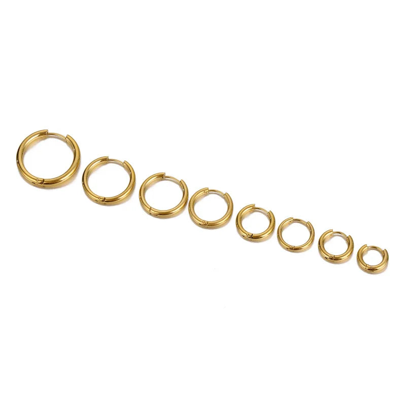 4Pairs Stainless Steel Solid Round Rings Huggies Earrings Set for Women Men Stackable Gold Plated Tiny Ear Cartilage Hoops