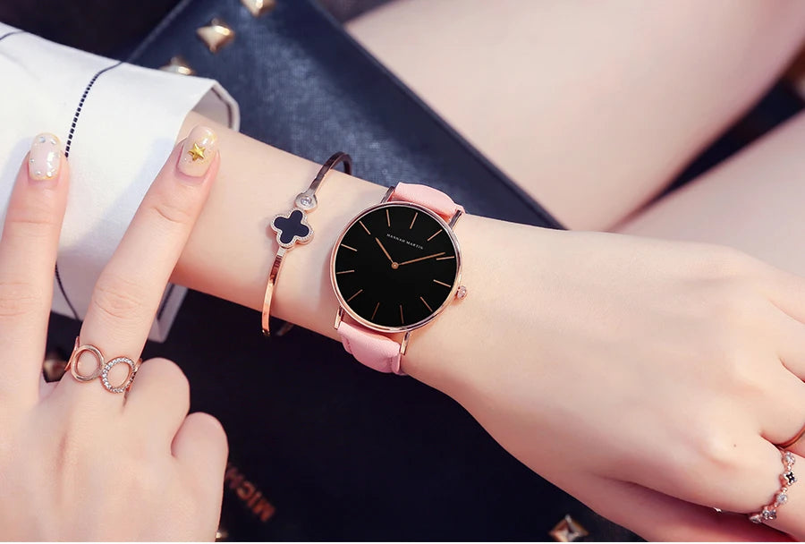 Hannah Martin Hot Fashion Simple Japan Quartz Movement Watch Leather Strap Clock Women Analog Waterproof Wrist watch Reloj Mujer