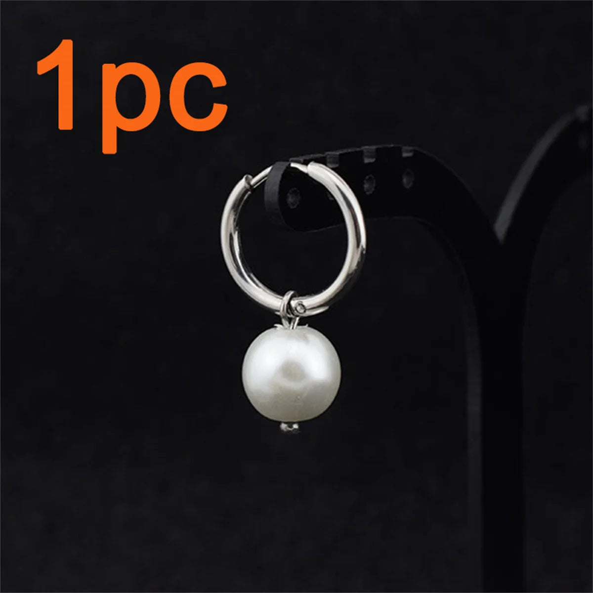 1PC Stainless Steel Imitation Pearl Beads Hoop Dangle Earrings For Men Women Vintage Punk Lightning Circle Earrings Jewelry Gift
