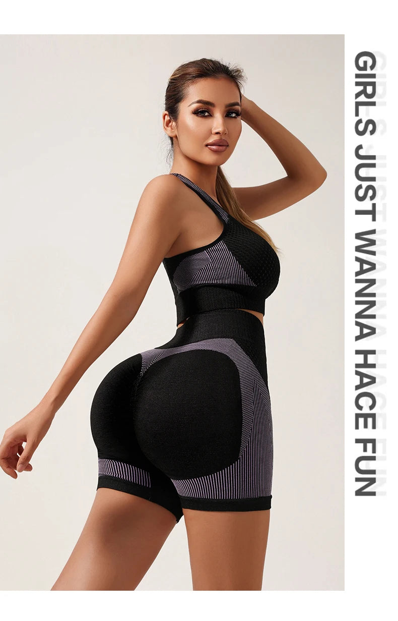 Seamless Bra Yoga Sports Set Fitness Shorts Bra Women Tops Leggings 2 Piece Suits Running Workout Gym Female Vest Clothing