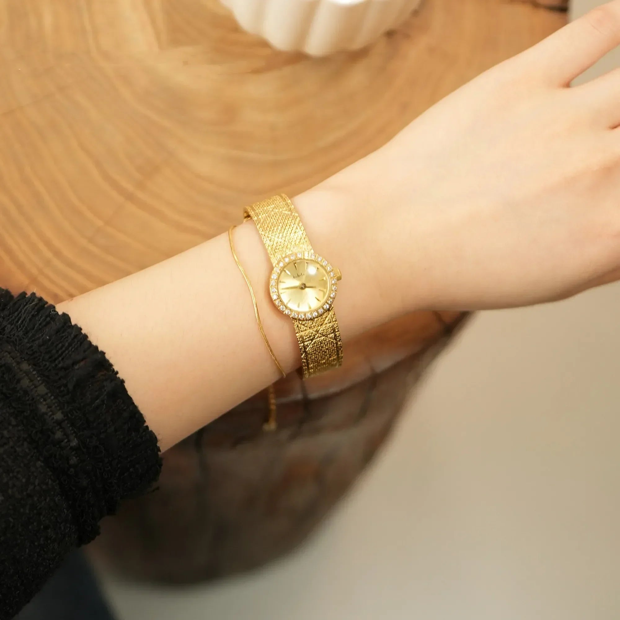 Vintage Small  Dial  Women's Wistwatch Diamond Retro Luxury Elegant  Gifts for Women Brass Band 24K Gold Plated High Quality