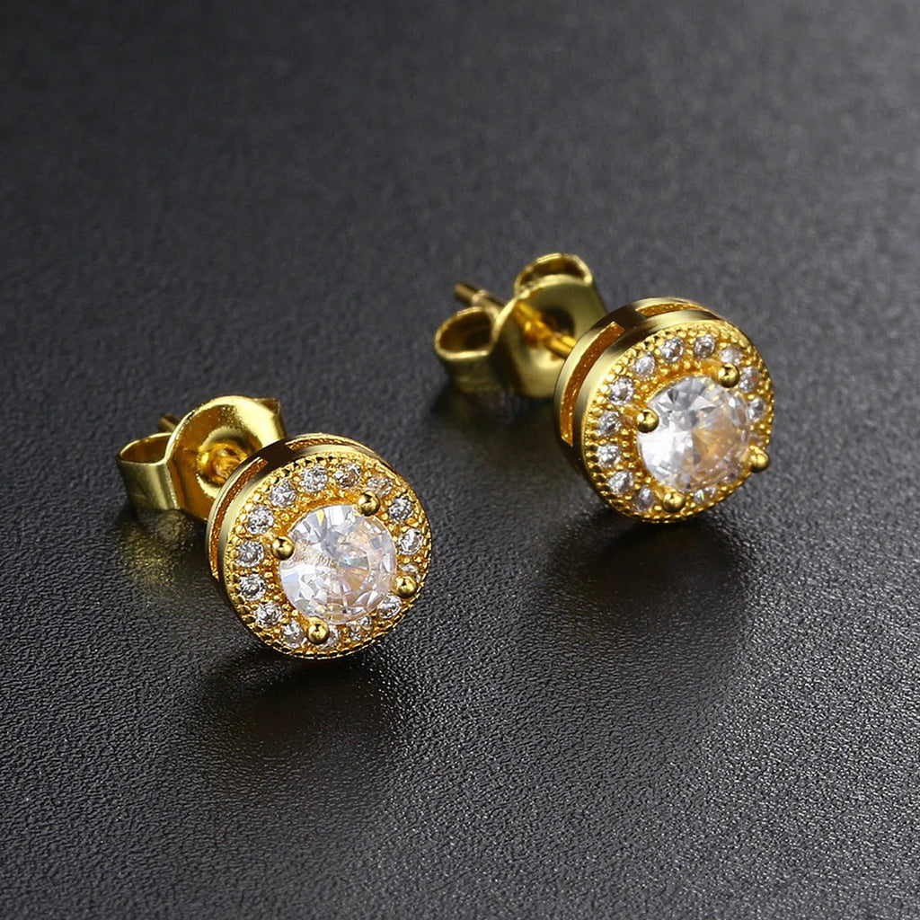 Men's Luxury CZ Stone Stud Earrings,Gold Color Metal Valentine's Father's Day Birthday Party Gift,bbrincos masculinos Jewelry