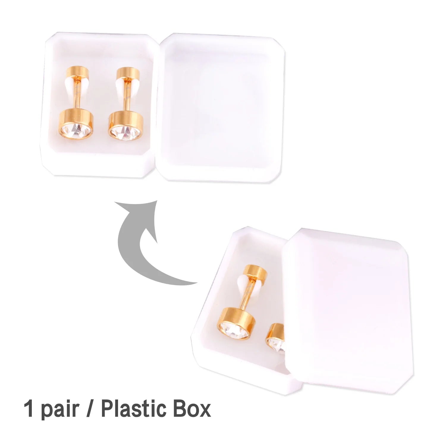 LUXUSTEEL Twist Back Round Cubic Zirconia Stud Earrings Stainless Steel Anti-allergy For Women Men 3mm to 7mm Christmas Party