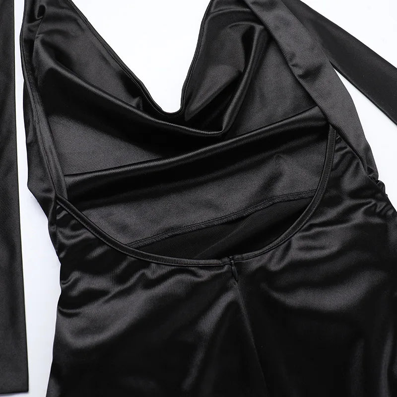 Sexy Satin Halter Dress - Ruched Slit Long Evening Gown