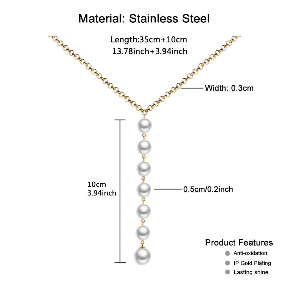 MinaMaMa Simple Stainless Steel Round Fuax Pearl Pendant Necklace For Woman Pearl Choker Necklace Jewelry Gifts