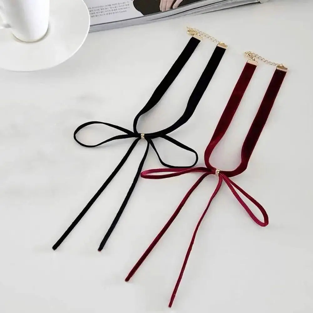 Fashion Adjustable Chain Bow Necklace Velvet Strap Bow Pendant Choker Necklace Neck Accessory INS Style Collar Valentines Gift
