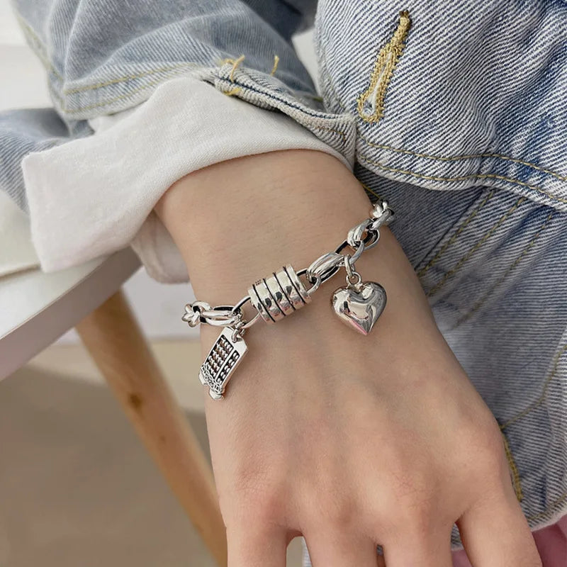 925 Sterling Silver Bracelet Geometric Cube Circle Punk Asymmetric Beaded For Woman Girl Fashion Jewelry Gift Dropship Wholesale