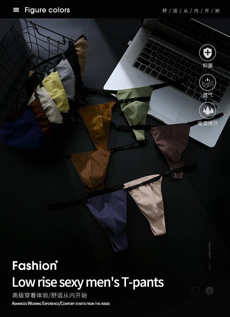 Multi size Comfortable  high stretch sports Thong men's T-pants Mens Sexy T Back  Men Brief Underwear Ribbed Pants Sexy T-Shaped
