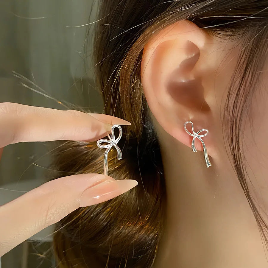 VENTFILLE 925 Sterling Silver Bow Knot Ear Clip for Women Girl Ribbon Design Ballet Style Sweet Jewelry Gift Dropshipping