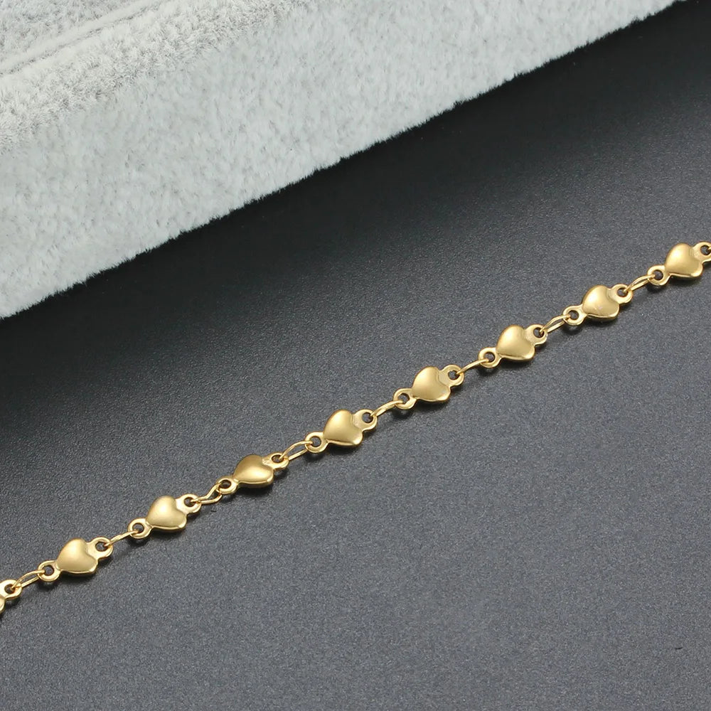Stainless Steel Heart Bracelet For Women Link Chain Gold Silver Color Charm Female Cute Romantic Jewelry 7-9 Inch