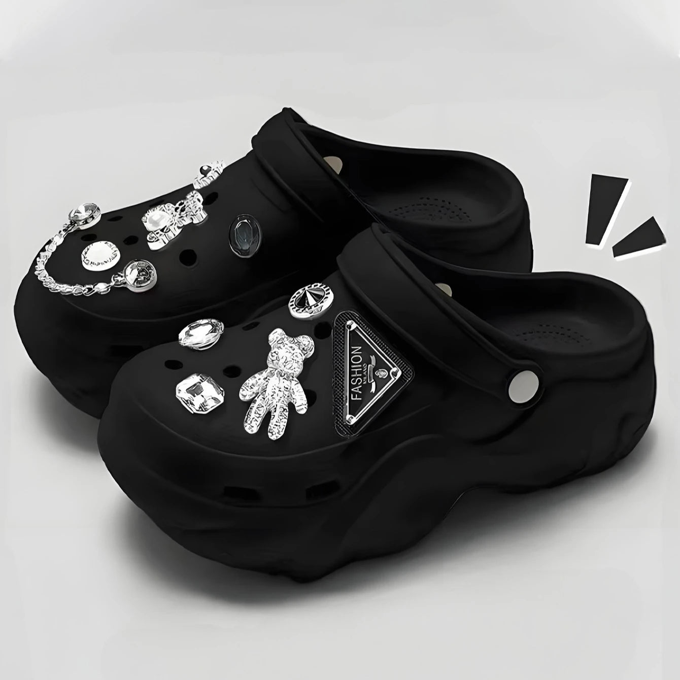Women DIY Silver Chains Fashion Bear Decor Clogs Summer Sping Autumn Beach Sandals Cave Hole Garden Shoes For Students Girls New