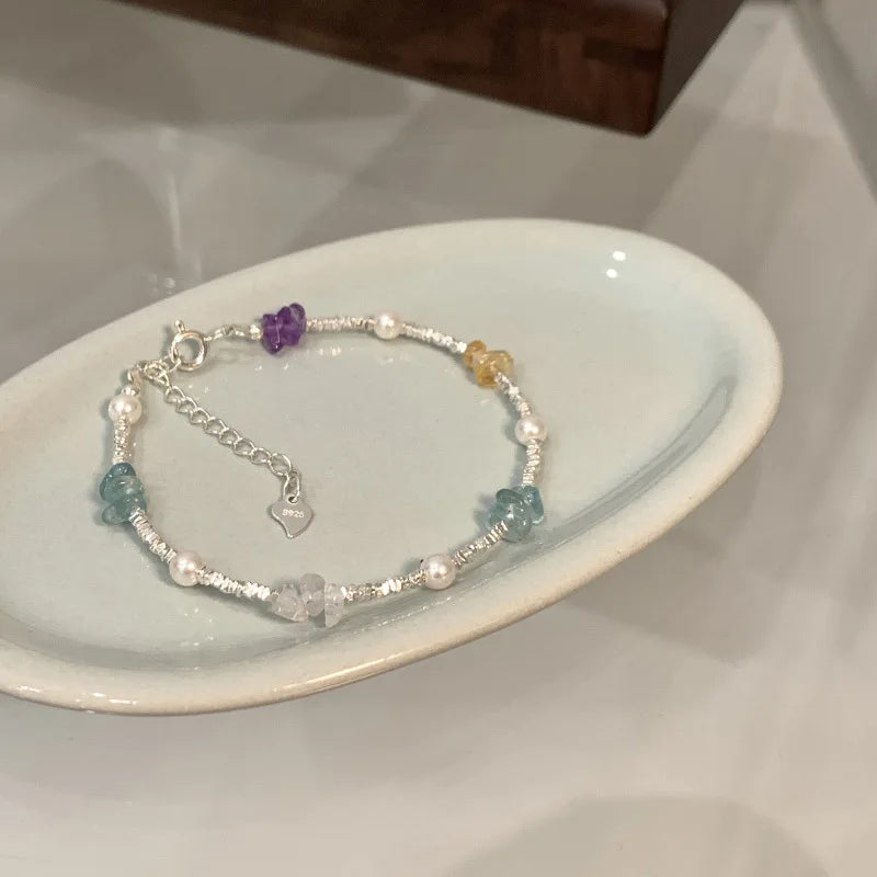 New 925 Silver Geometric Bead Pearl Punk Irregular Asymmetric Adjustable Bracelet For Woman Girl Fashion Jewelry Gift Dropship
