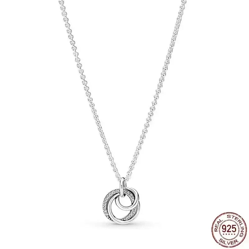 Christmas Birthday Surprise Gifts 925 Sterling Silver Exquisite Shiny Round Heart-shaped Necklace Classic Charm Women's Jewelry