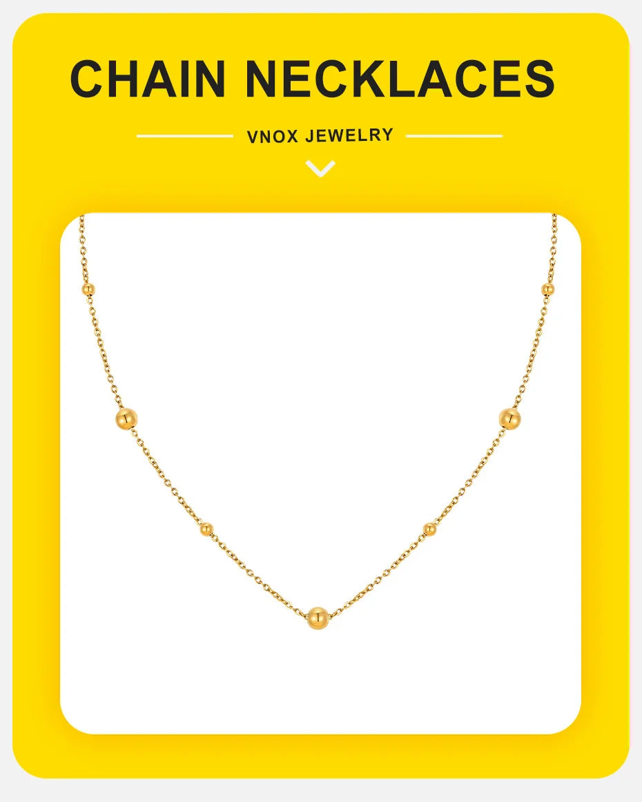 Vnox Dainty Beads Chain Necklaces for Women Girls, Gold Plated Cable O Links Choker Collar
