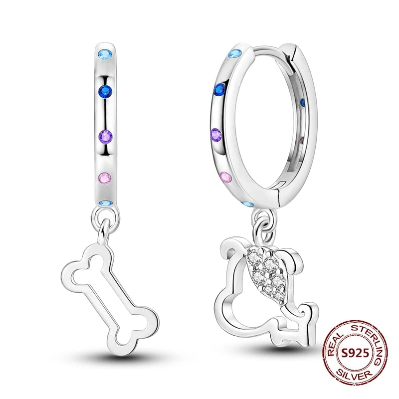 Unicorn Earrings 925 Sterling Silver Original Zircon Elephant Feather Dog Cat Blue Star Small Earrings For Women Jewelry Gift