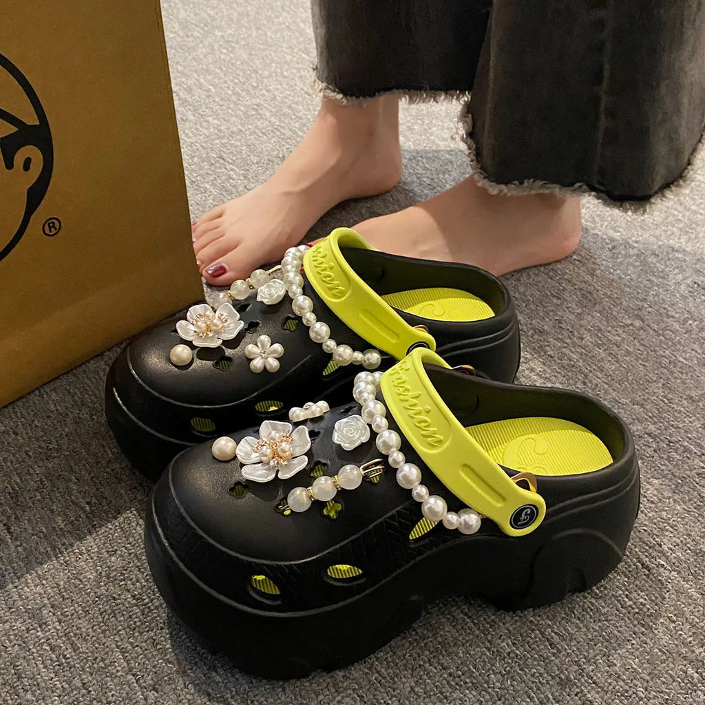 Pearl Chain Chunky Platform Sandals - 2024 Summer Beach EVA Clogs