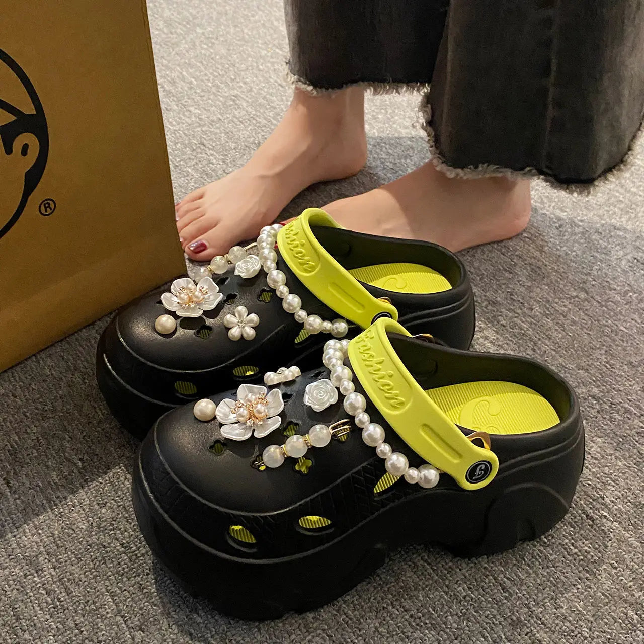 Pearl Chain Chunky Platform Sandals - 2024 Summer Beach EVA Clogs