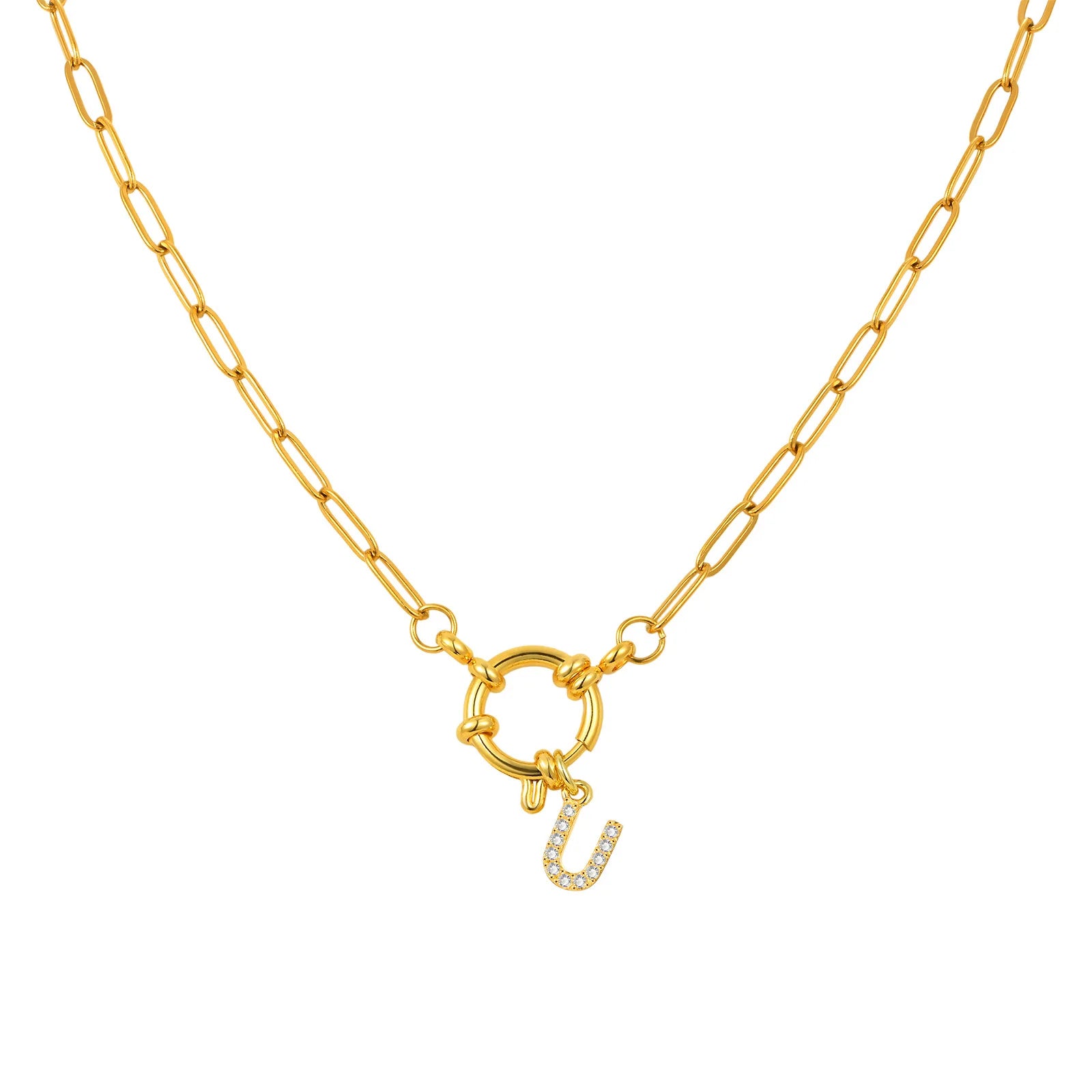 Vnox Women's Trendy Letters Necklaces With CZ Zircon, Stainless Steel 18K Gold Plated Pendant, Fashion Charm A-Z Accessories
