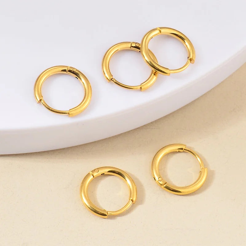 4Pairs Stainless Steel Solid Round Rings Huggies Earrings Set for Women Men Stackable Gold Plated Tiny Ear Cartilage Hoops