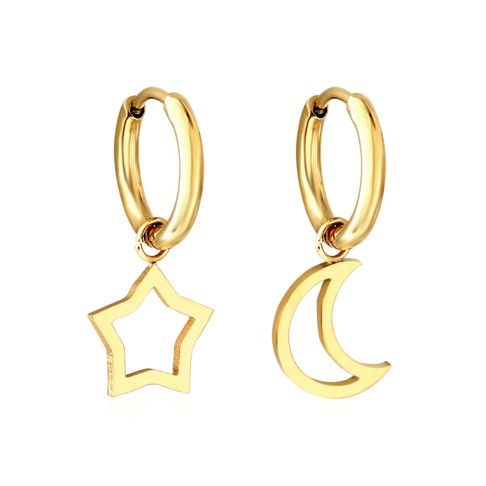 LUXUKISSKIDS Punk Smile Face Gold/Steel Color Drop Earrings Simple Hiphop Round Pendients Fashion Clips For Man/Woman/Girls