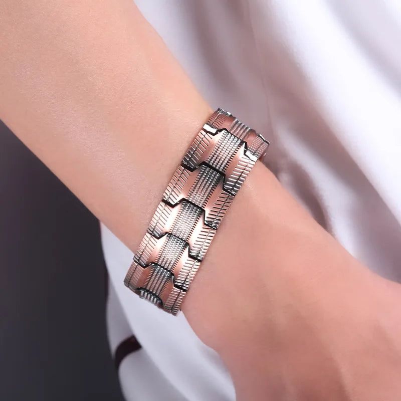 ARADOO Men's Pure Copper Bracelet 3500 Gauss 3X Strongth Magnetic Therapy Link Bracelets